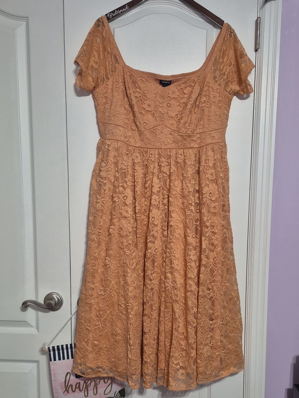 TORRID Peach Lace Scoop Neck Fit-and-Flare Lace Dress